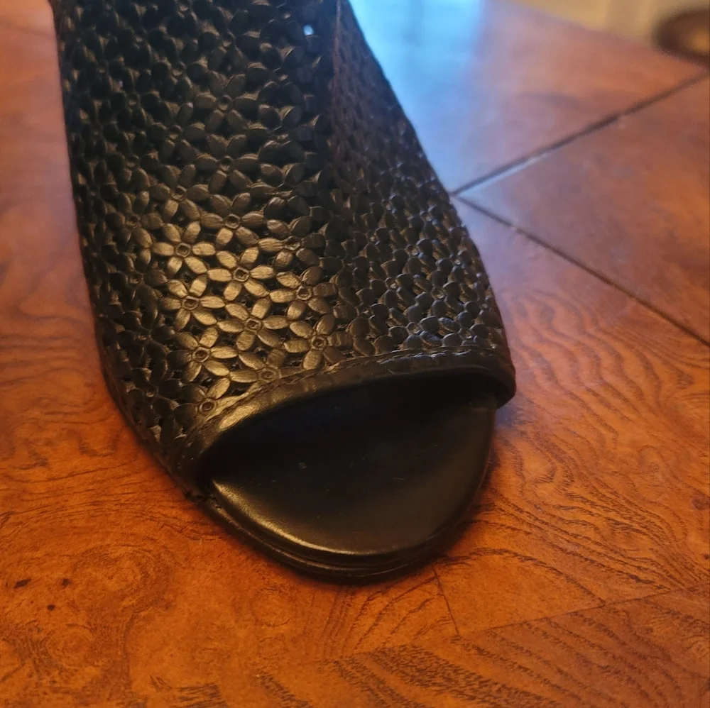 Nine West Glyn Genuine Black Leather Open Peep Toe Sandal Heels Shoes Boots 8